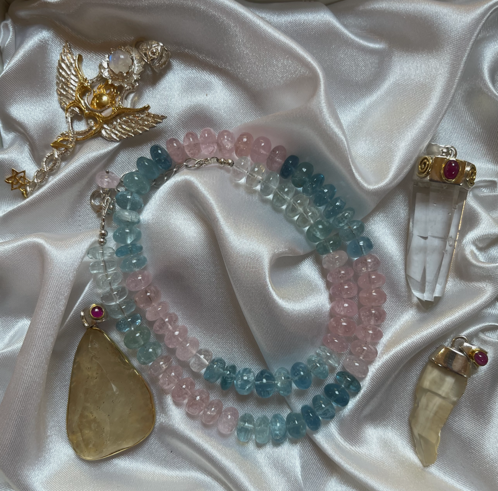 Aqua and Morganite Beaded Necklace